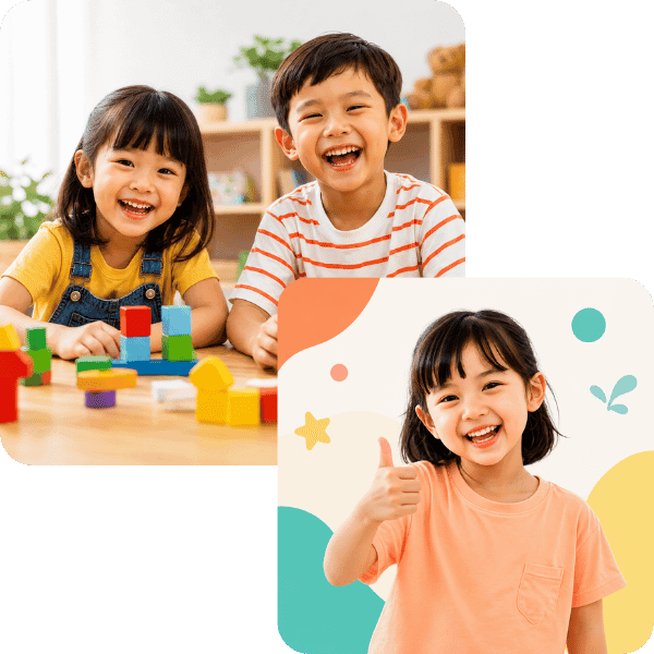 Children smiling happily while learning and playing