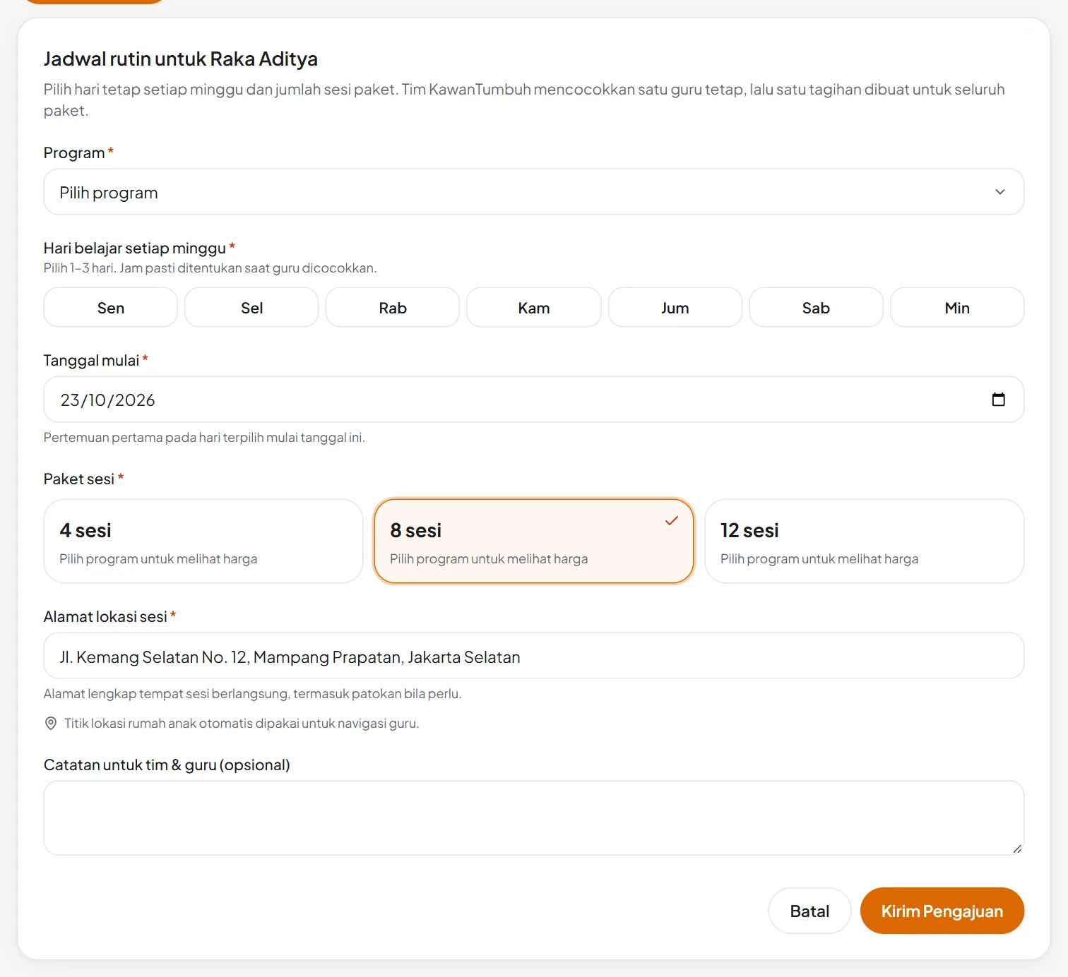 Formulir Ajukan Jadwal Rutin (Paket)