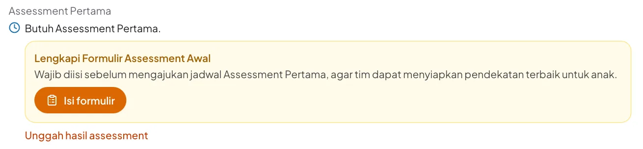 Bagian Assessment Pertama di Profil Anak dengan tombol Isi formulir