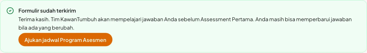 Pesan Formulir sudah terkirim dengan tombol Ajukan jadwal Program Asesmen