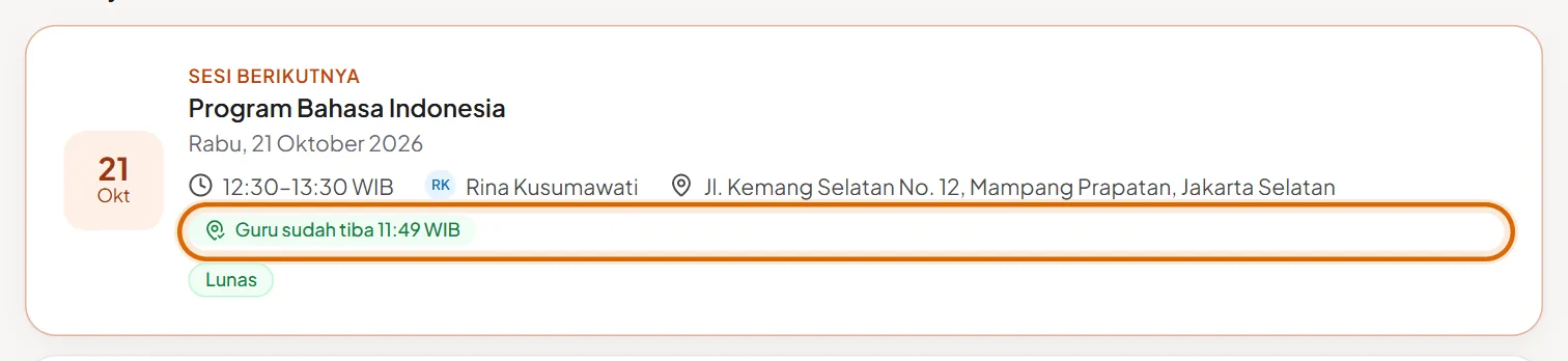 Kartu sesi dengan label Guru sudah tiba