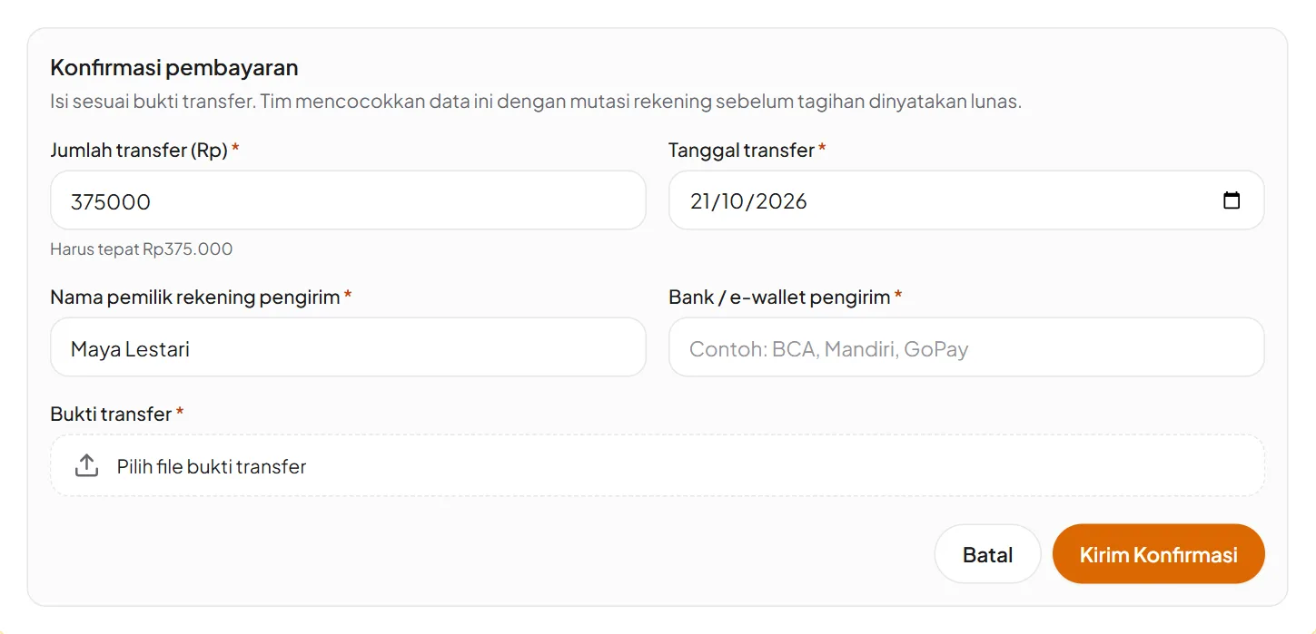 Formulir Konfirmasi pembayaran