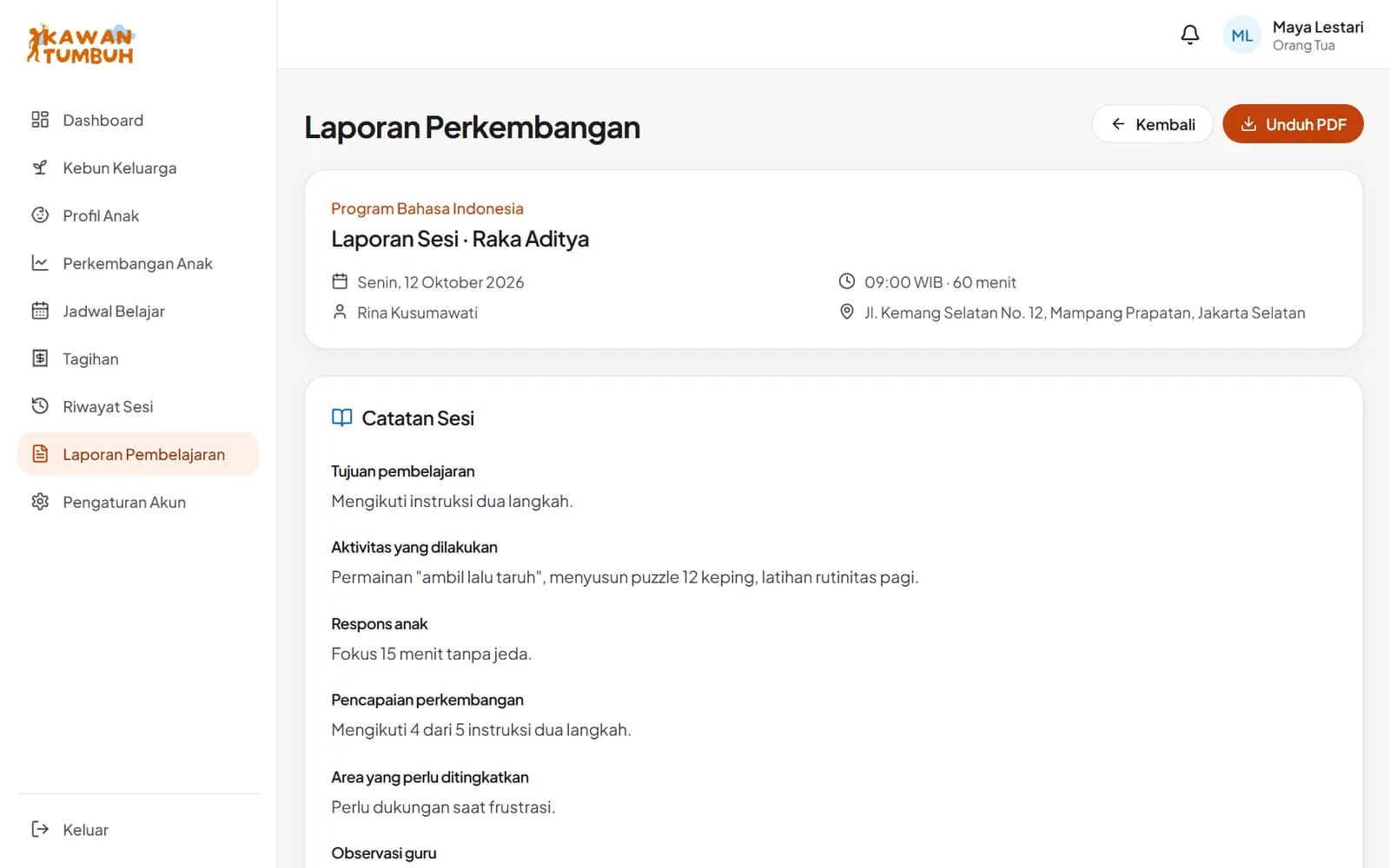 Isi laporan sesi