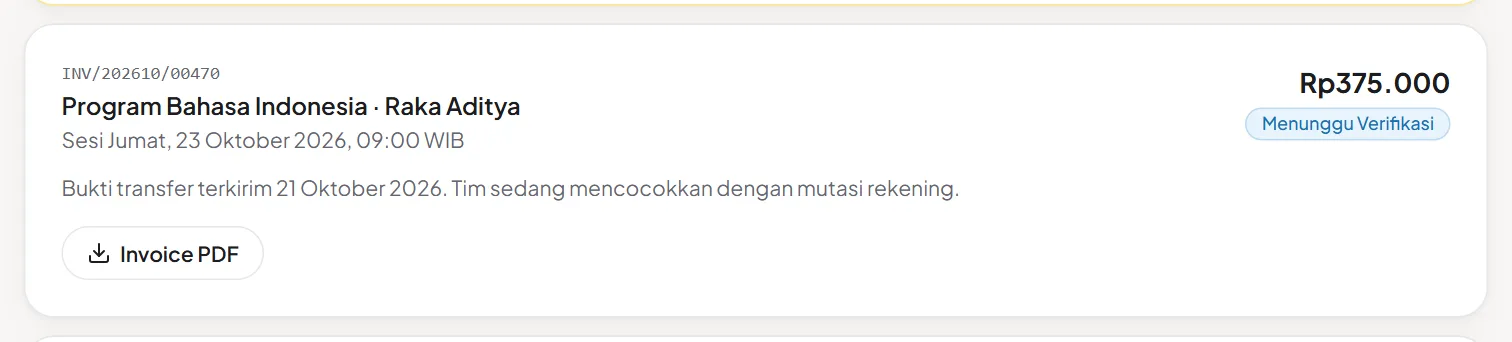 Tagihan berstatus Menunggu Verifikasi