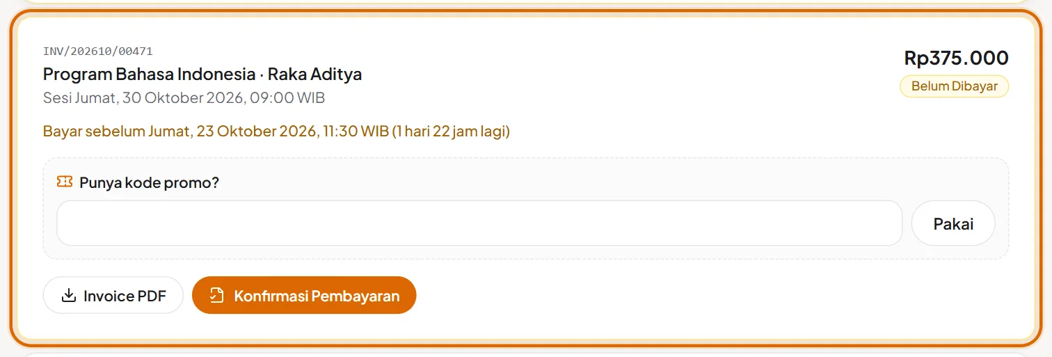 Kolom kode promo pada kartu tagihan