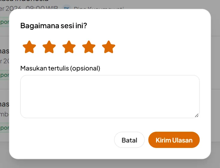 Dialog ulasan: bintang dan masukan tertulis